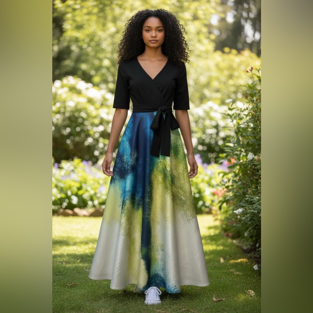 Princess Tea-Length Satin Cocktail Skirt Dress.